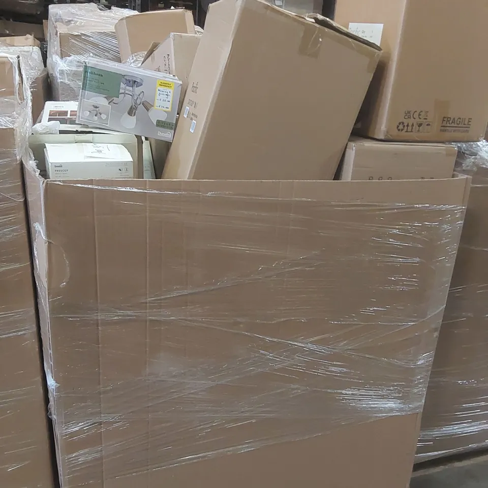 PALLET TO CONTAIN A VERY LARGE QUANTITY OF DESIGNER INDOOR LIGHTING PRODUCTS TO INCLUDE: WALL LIGHTS, CEILING LIGHT, TABLE LIGHT ECT