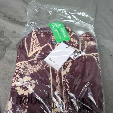 NOBODY'S CHILD BROOKLYN SHIRT MIDI DRESS - BURGUNDY FLORAL PRINT, UK 14