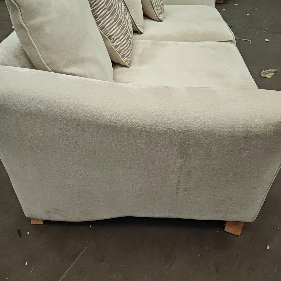 BEIGE FABRIC 3-SEATER SOFA ON WOODEN FEET