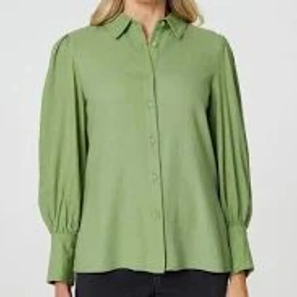 IZABEL LONDON PUFF SLEEVE SHIRT GREEN SIZE 18