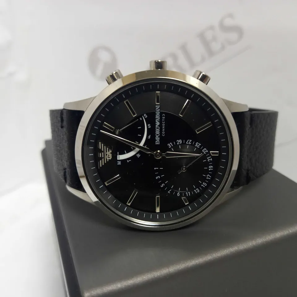 EMPORIO ARMANI BLACK MENS CONNECT LEATHER WATCH RRP £240