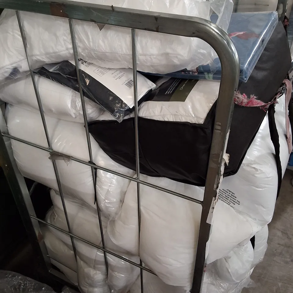 CAGE CONTAINING ASSORTED BEDDING INCLUDING PILLOWS, DUVETS & BED SHEETS