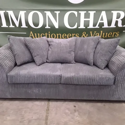 QUALITY DESIGNER 3 SEATER SOFA - DARK GREY CORDUROY FABRIC