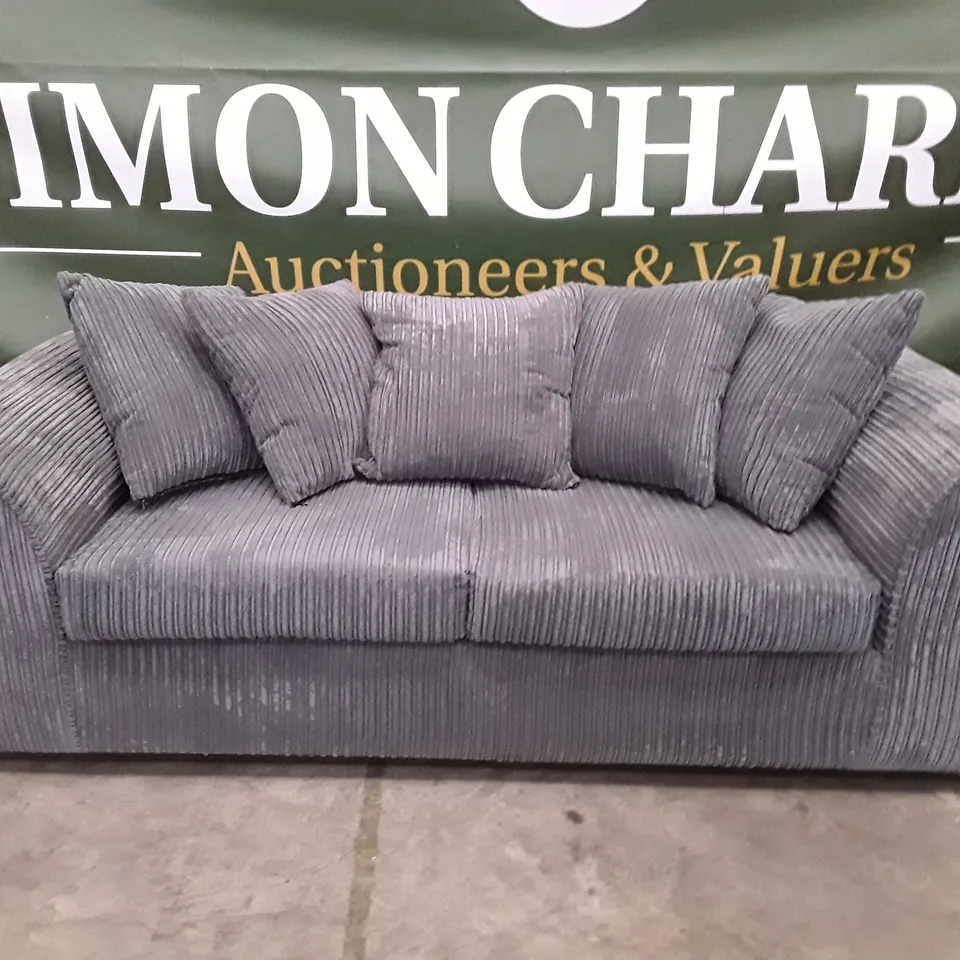 QUALITY DESIGNER 3 SEATER SOFA - DARK GREY CORDUROY FABRIC