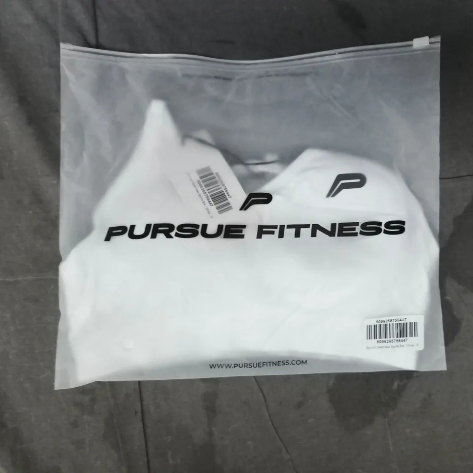 PURSUE FITNESS SCRUNCH SEAMLESS SPORTS BRA IN WHITE SIZE MEDIUM