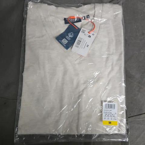 BAGGED SUPERDRY VNECK SLUB SS T-SHIRT IN OAT CREAM MARL - MEDIUM