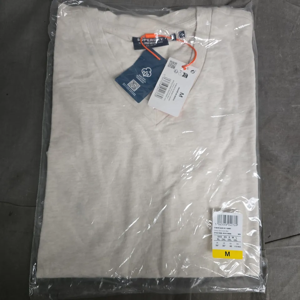 BAGGED SUPERDRY VNECK SLUB SS T-SHIRT IN OAT CREAM MARL - MEDIUM