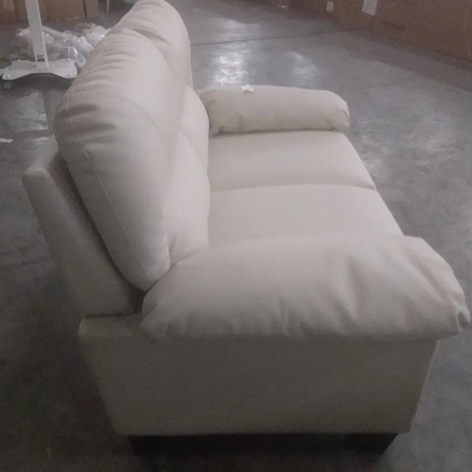DESIGNER KENTON SMALL IVORY FAUX LEATHER TWO SEATER SOFA