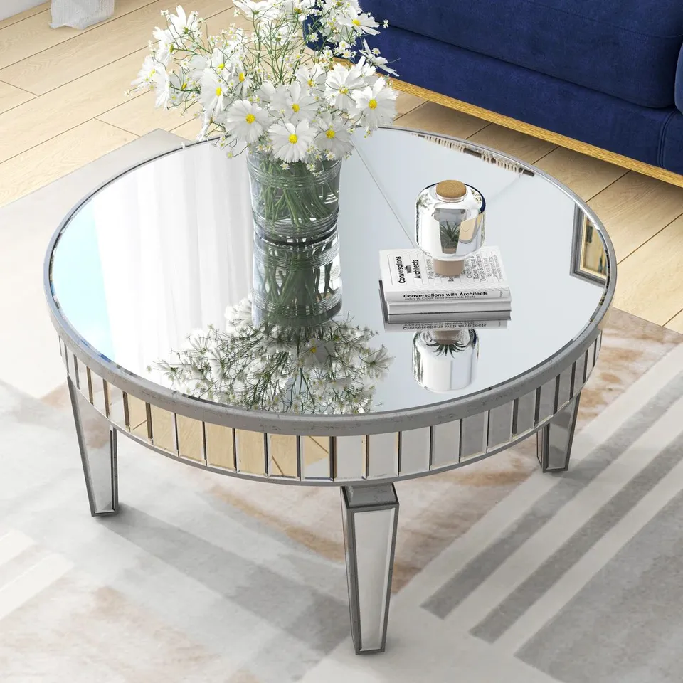 BOXED RETRO MIRRORED TOP GLASS COFFEE TABLE (1 BOX)