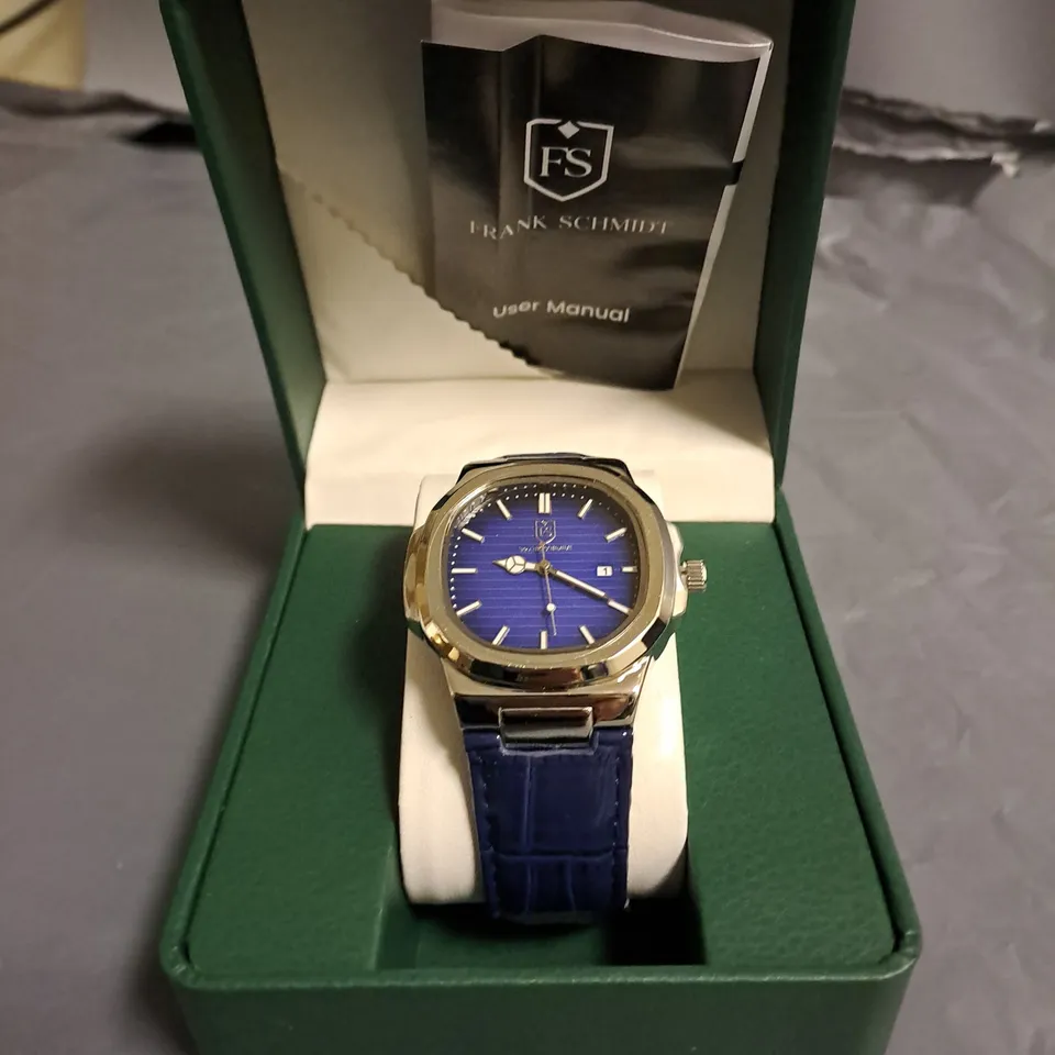 FRANK SCHMIDT BLUE DIAL GENTS WATCH WITH BLUE LEATHER STRAP