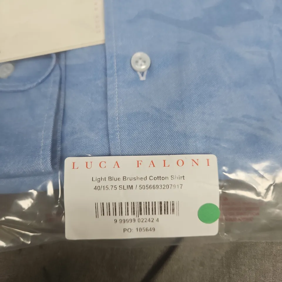 LUCA FALONI LIGHT BLUE BRUSHED COTTON SHIRT – SLIM FIT UK 40 (EU 40)