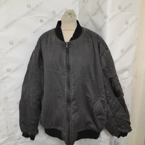 ASOS OVERSIZED PADDED BOMBER JACKED IN DARK GREY WASH SIZE M