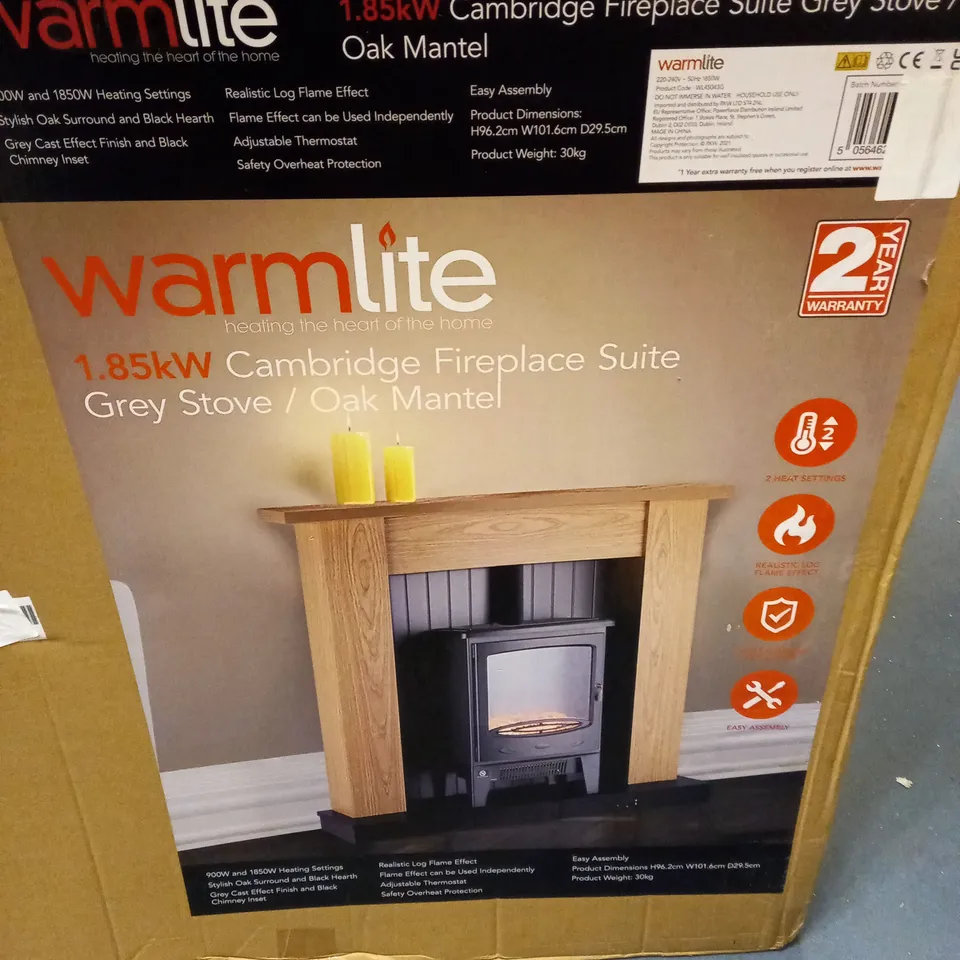 WARMLITE WL45043G CAMBRIDGE FIREPLACE STOVE SUITE, 1850W, GREY (COLLECTION ONLY)