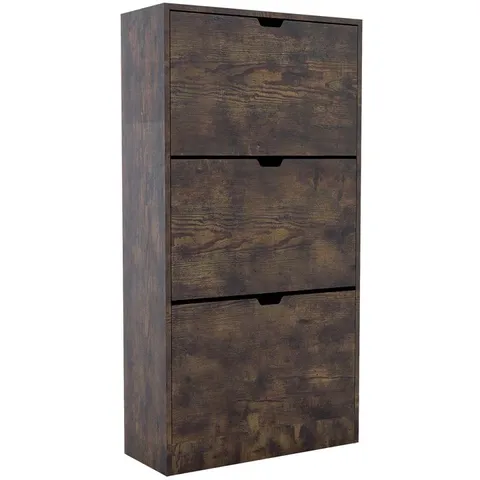 BOXED 18 PAIR SHOE STORAGE CABINET - DARK WOOD  