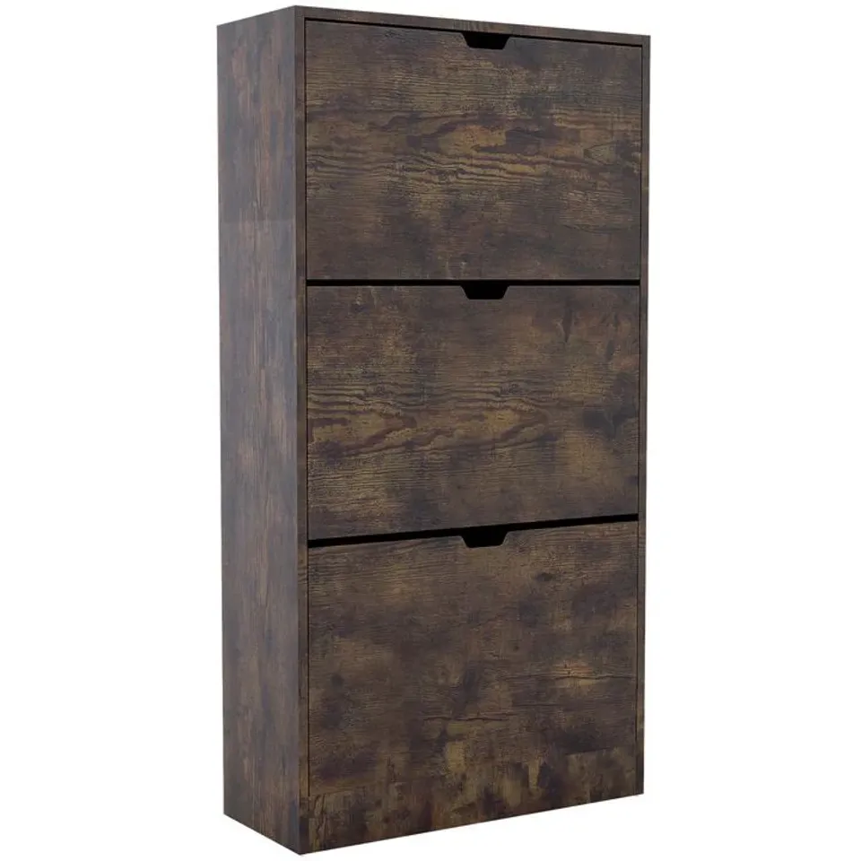 BOXED 18 PAIR SHOE STORAGE CABINET - DARK WOOD  