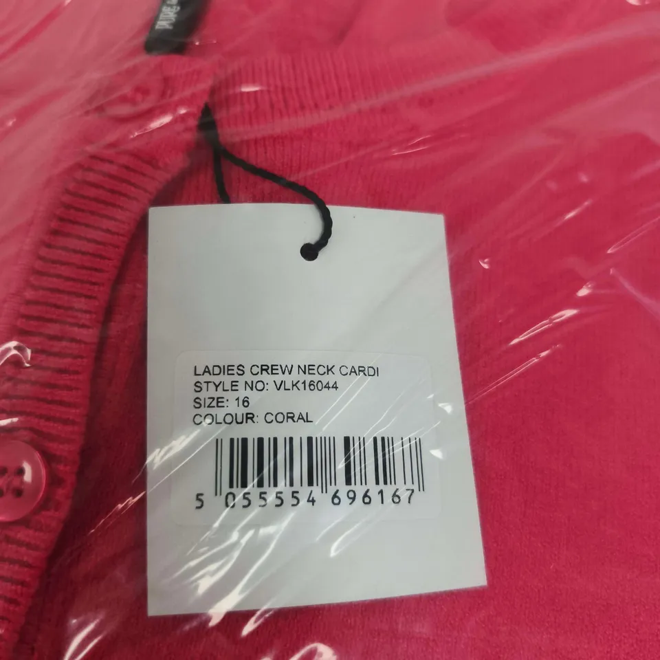 PURE & NATURAL LADIES CORAL CREW NECK CARDIGAN – UK SIZE 16 (VLK16044)