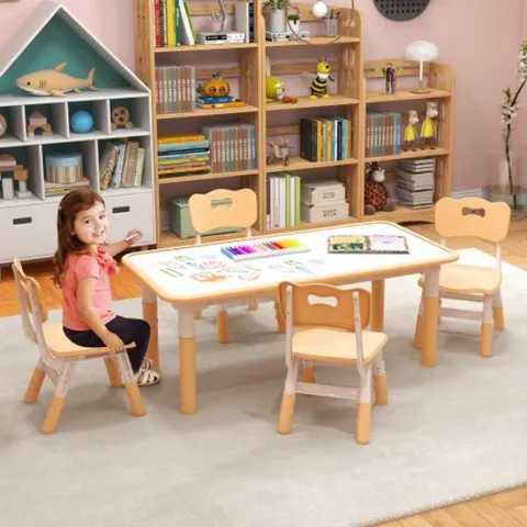 BOXED KIDS TABLE AND 4 CHAIRS SET WITH GRAFFITI DESKTOP FOR HOME DAYCARE SCHOOL 