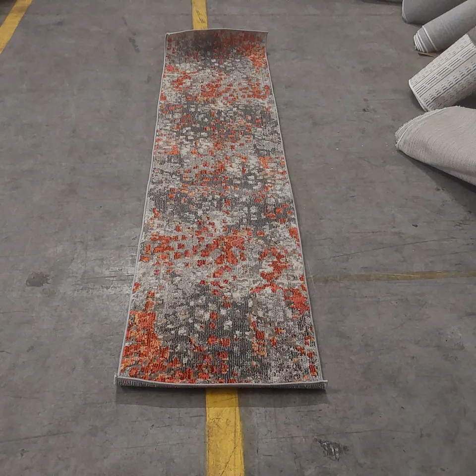 QUALITY ADELITS ABSTRACT GREY AREN RUG - 62 x 240cm