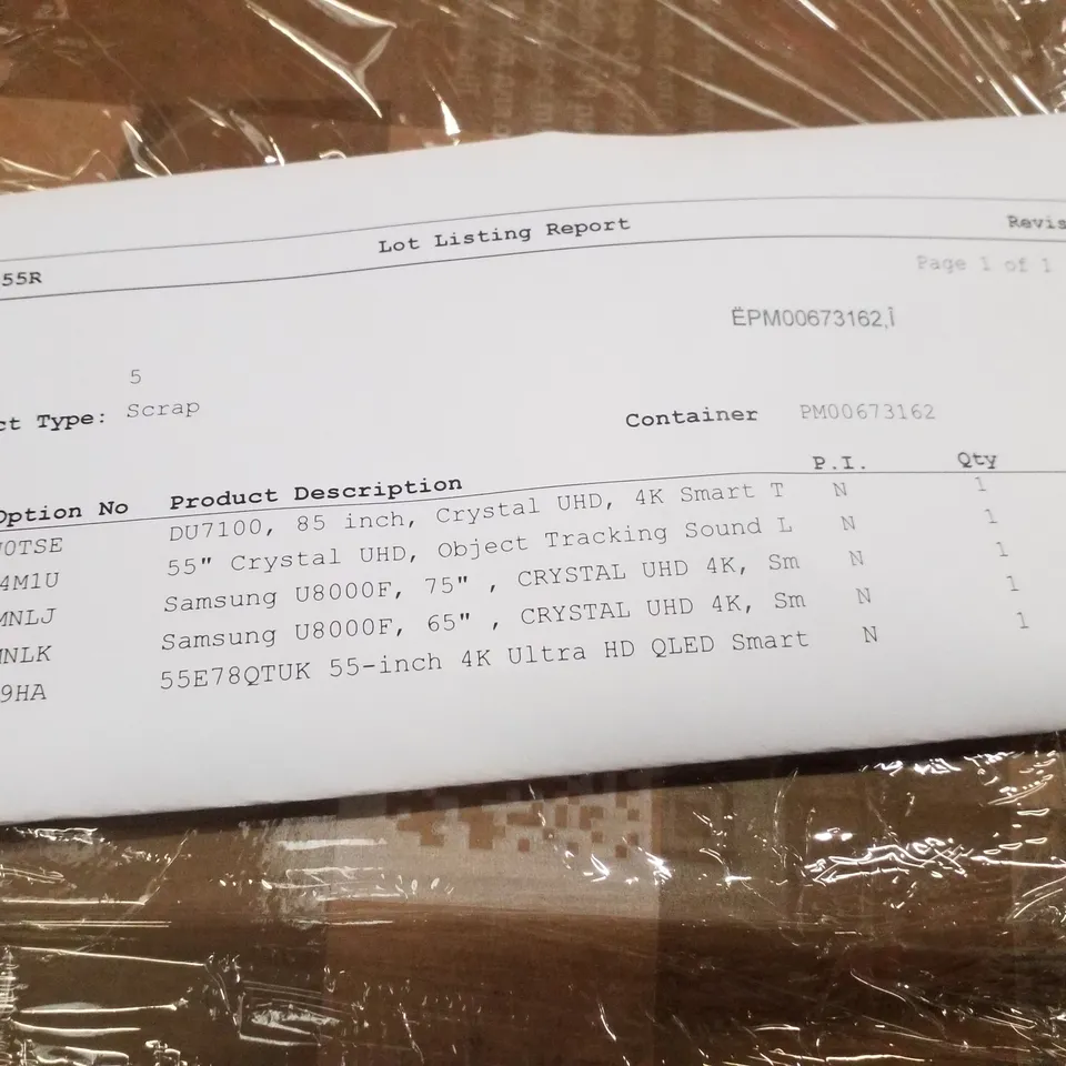 PALLET CONTAINING 5 ASSORTED DAMAGED TVS