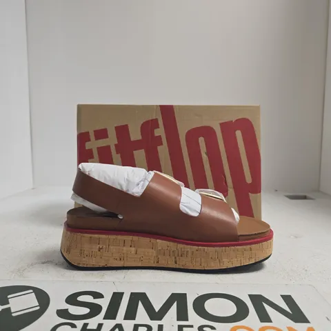 FITFLOP LEATHER SANDALS – DEEP TAN, CORK PLATFORM, UK 6.5