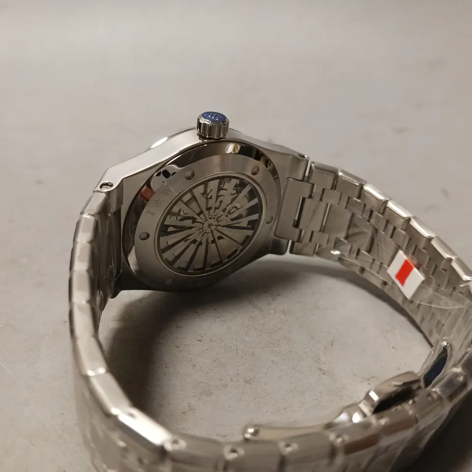 BOXED I&W CARNIVAL MENS AUTOMATIC TWENTY FOUR JEWELS BLUE FACE WATCH