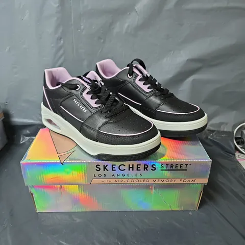 SKECHERS STREET TRAINERS - BLACK AND PINK - SIZE 6
