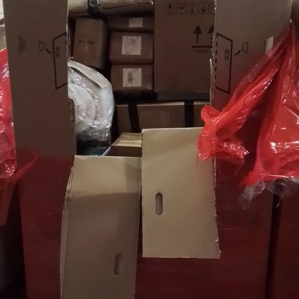PALLET OF ASSORTED HOUSEHOLD GOODS AND PRODUCTS TO INCLUDE;SMOKELESS GRILL,DUVET,ERGONOMIC MESH CHAIR,BOOSTER SEAT AND OTHER ASSORTED ITEMS...