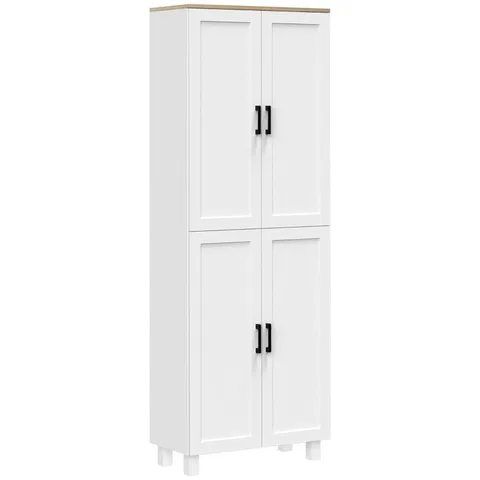 BOXED HOMCOM FREESTANDING KITCHEN CUPBOARD, 4-DOOR STORAGE CABINET ORGANISER WITH ADJUSTABLE SHELVES WHITE WOOD EFFECT (2 BOXES)