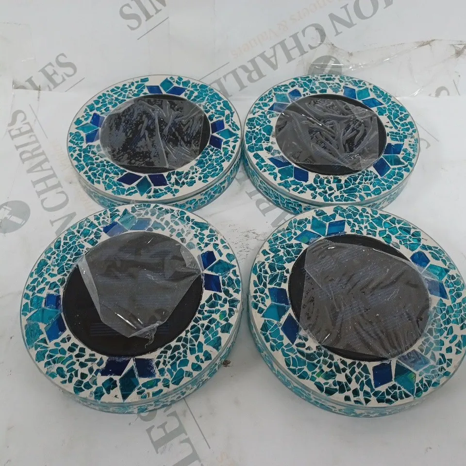 BELL & HOWELL SET OF 2 GLASS MOSAIC DESIGN SOLAR DISK LIGHTS