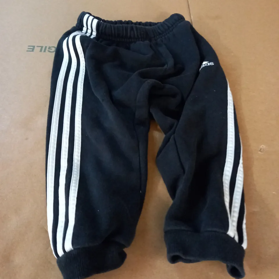 PAIR OF CHILDRENS BLACK ADIDAS JOGGERS - SIZE 12 - 18M