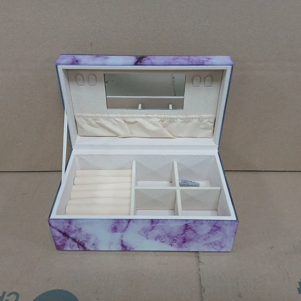 BOXED UNBRANDED MARBLE GLASS JEWELLERY STORAGE BOX W. MIRROR