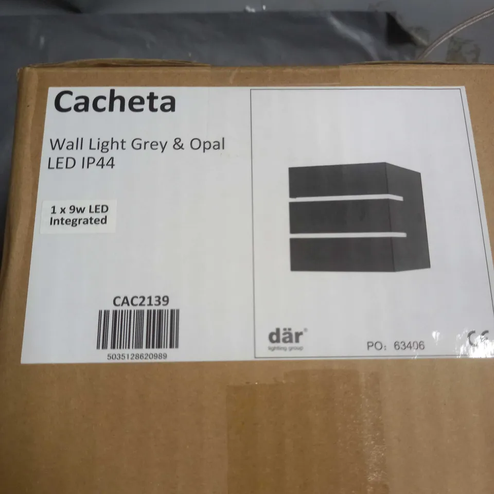 BRAND NEW DAR CAC2139 CACHETA OUTDOOR LED WALL LIGHT IN GREY WITH OPAL GLASS 