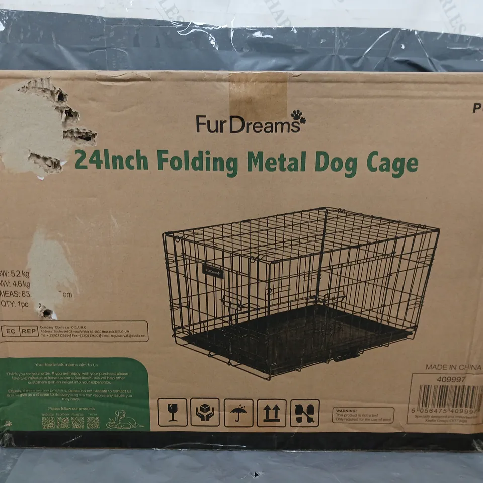 BOXED FURDREAMS 24 INCH FOLDING METAL DOG CAGE