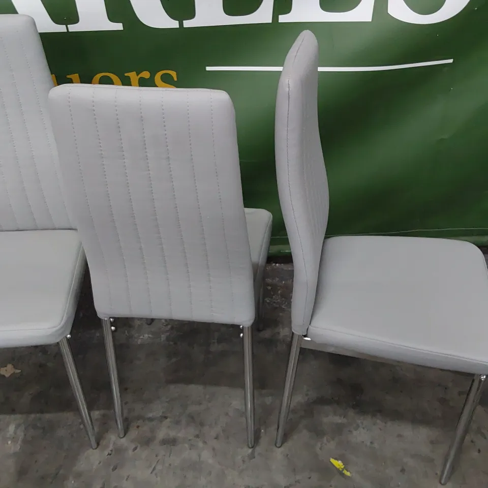 SET OF FOUR UPHOLSTERED DINING CHAIRS GREY PU ON CHROME LEGS