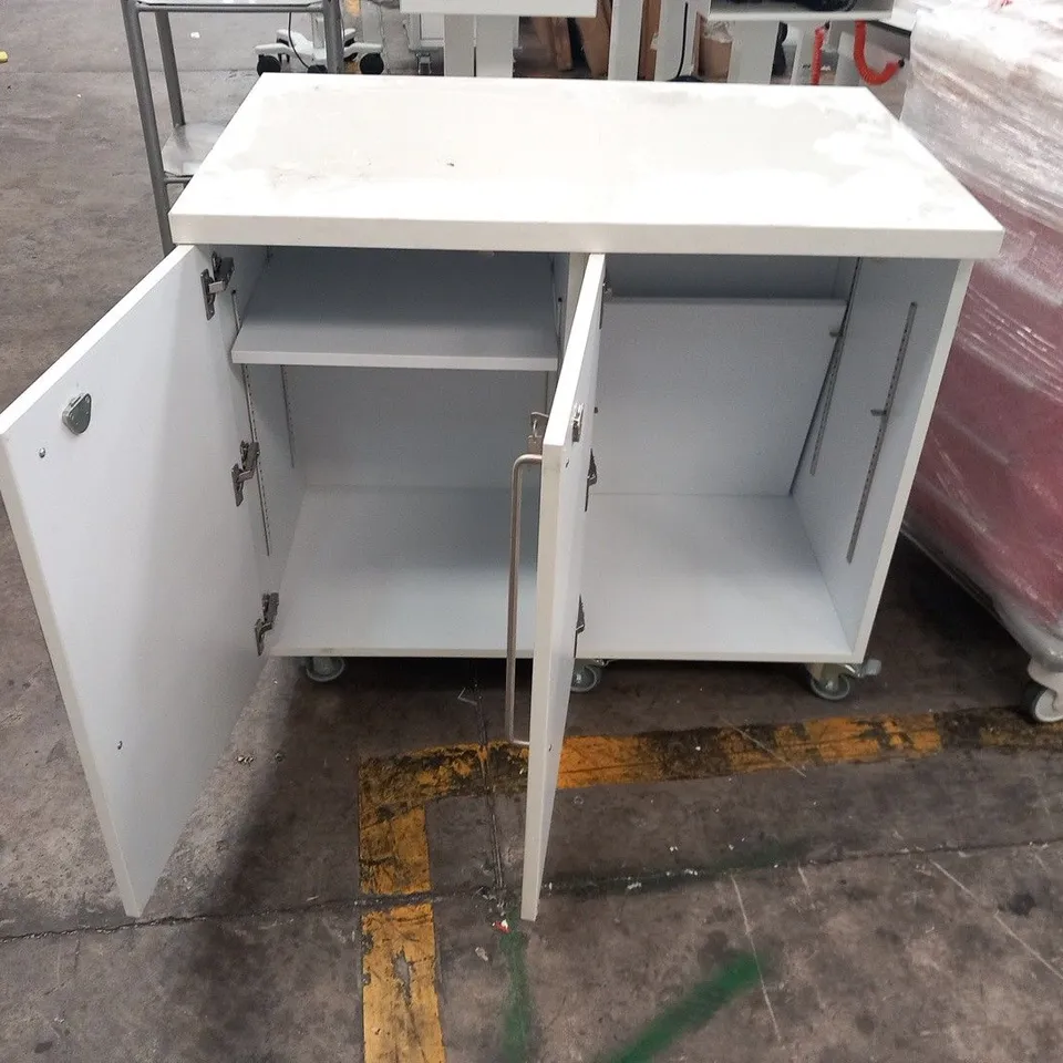 WHITE 2 DOOR BASE UNIT ON WHEELS