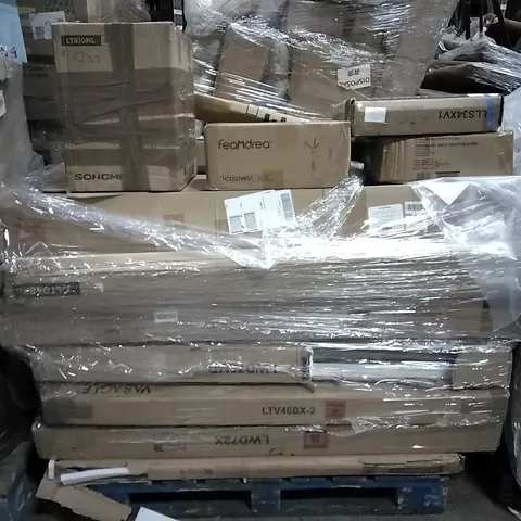 PALLET OF HOUSEHOLD ITEMS TO INCLUDE TRASH CAN, CAT TREE, LADDER SHELF, CLAMP AWNING  AND OTHER ASSORTED ITEMS...