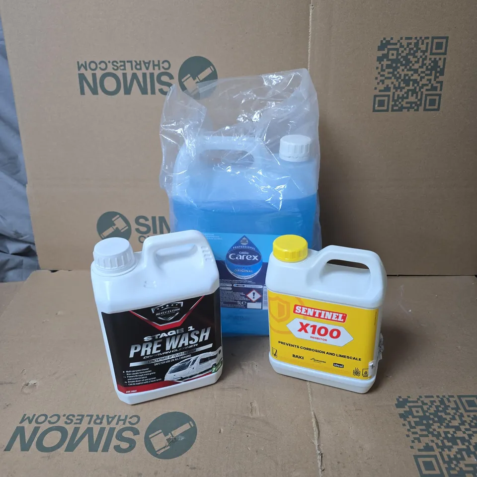 TOTE OF APPROXIMATELY 3 X ASSORTED ITEMS TO INCLUDE CAREX 5L, SENTINEL X100 INHIBITOR ETC