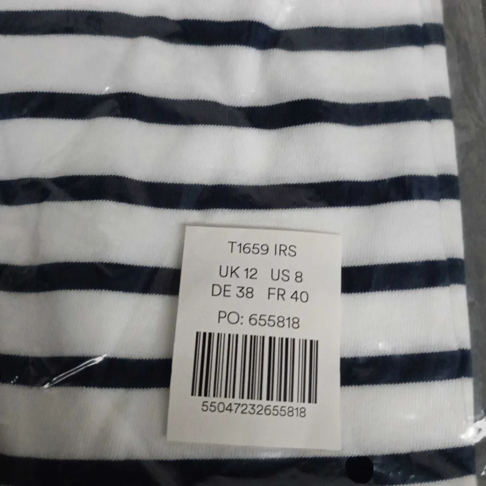BODEN STRIPED JERSEY TOP – NAVY & WHITE, UK 12