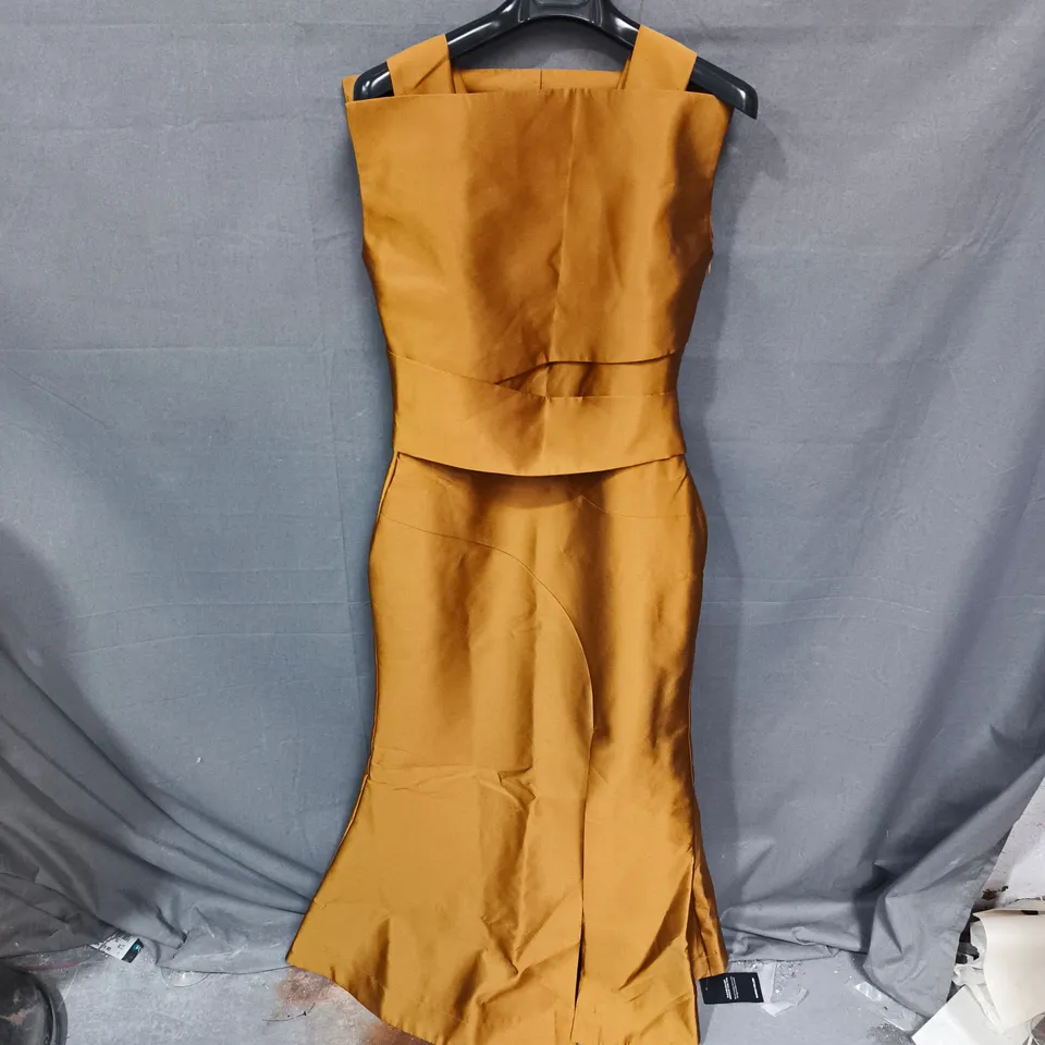 KAREN MILLEN PETITE GOLD SATIN DRESS, UK 8 (EU 36, US 4)