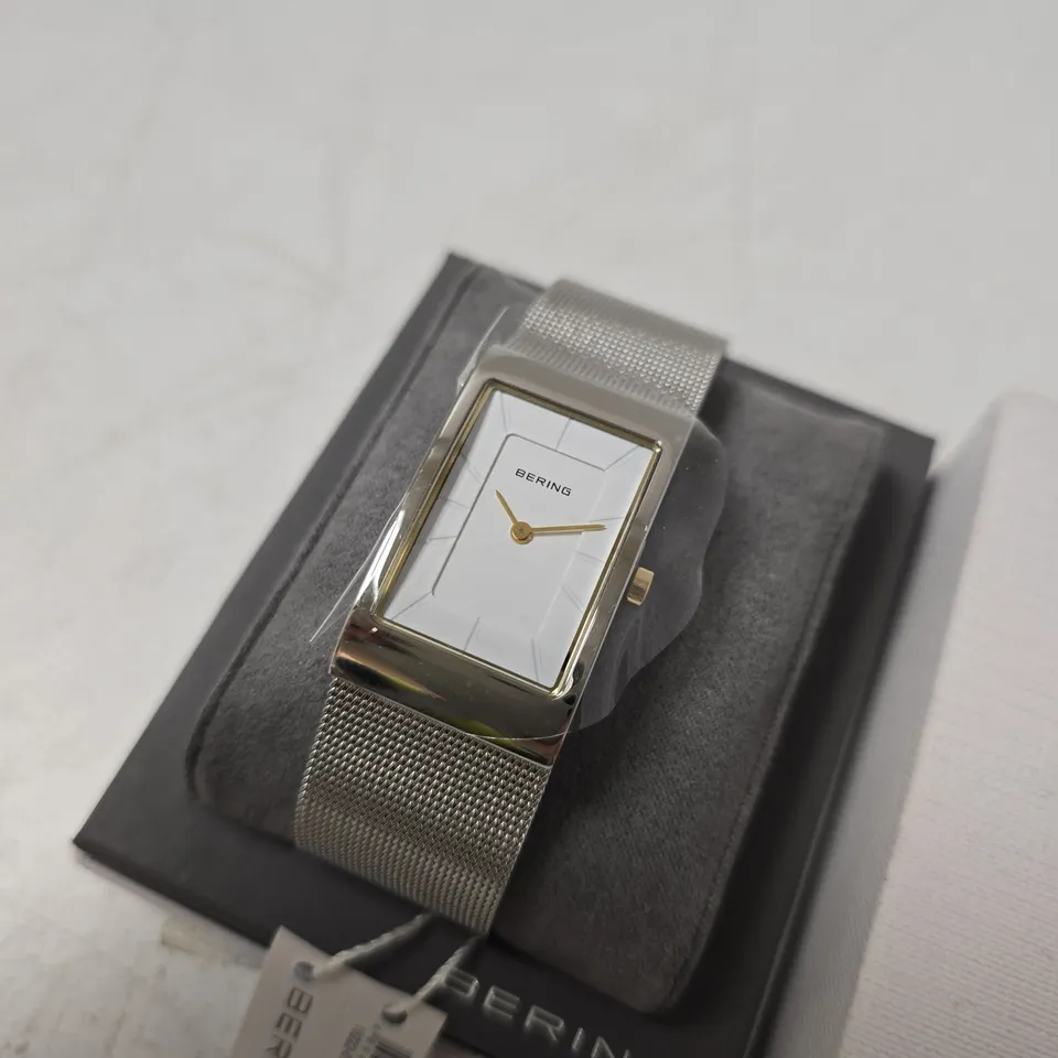 BOXED BERING CLASSIC 10222-010-S TWO-TONE SQUARE LADIES QUARTZ WATCH
