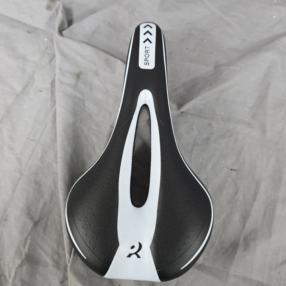 Bike saddle – black/white with central cut-out 