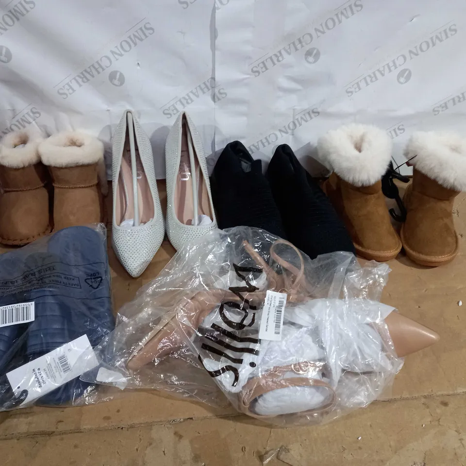 MEDIUM BOX OF ASSORTED SHOES IN VARIOUS SIZES TO INCLUDE FAITH, SLIDERS AND WALLIS