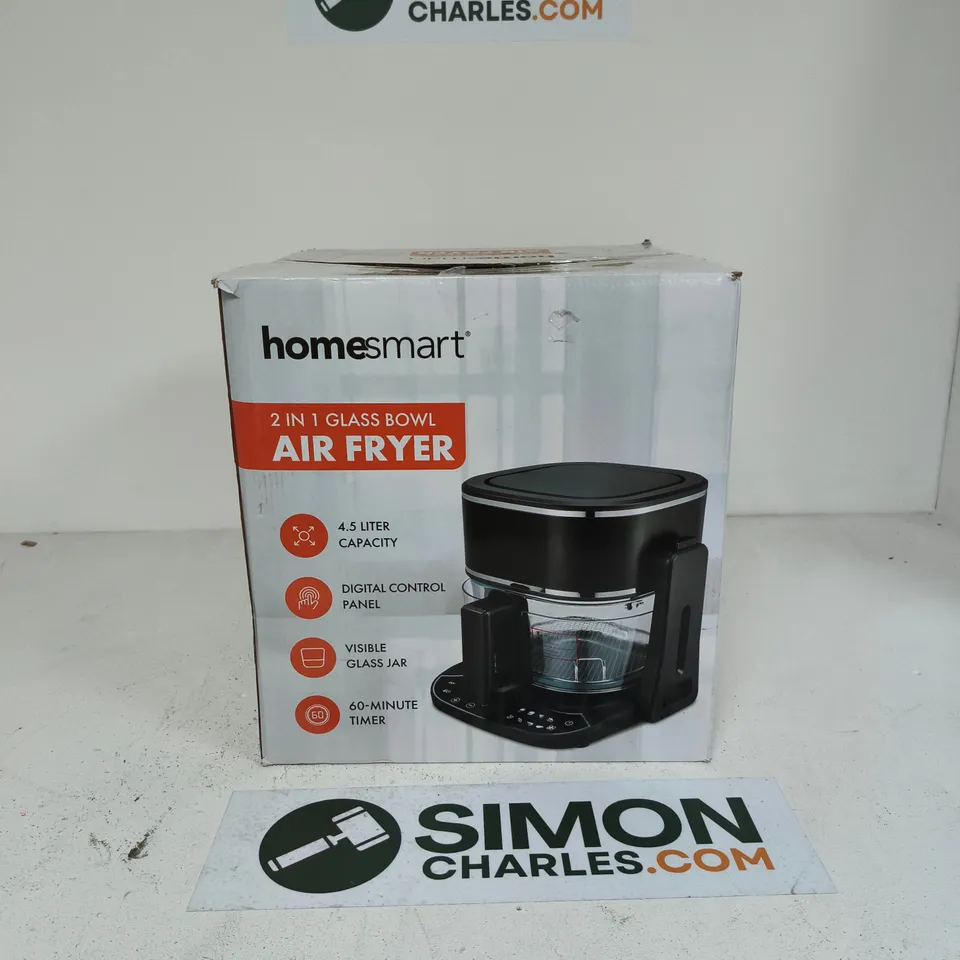 HOMESMART 2-IN-1 GLASS BOWL AIR FRYER, 4.5 L CAPACITY