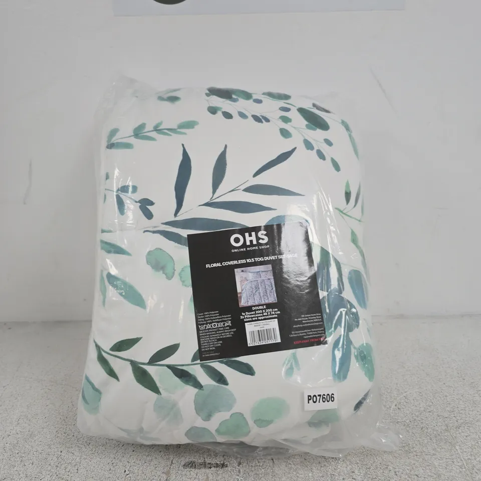 OHS ONLINE HOME SHOP FLORAL DUVET SET SAGE – DOUBLE (2X PILLOWCASES)