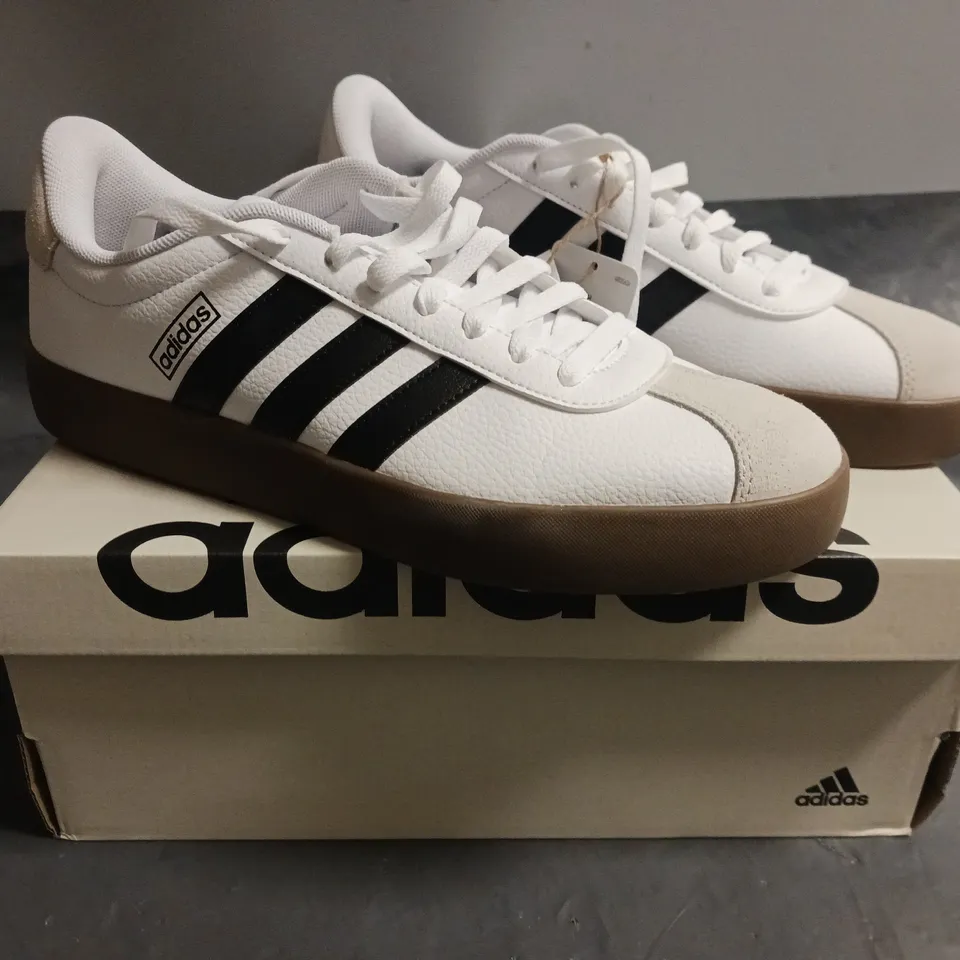 BOXED PAIR OF ADIDAS VL COURT 3.0 SHOES IN WHITE/BLACK UK SIZE 8.5