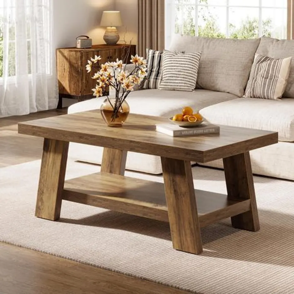 BOXED TRIBESIGNS 120 CM RECTANGULAR 2-TIER CENTER TABLE WITH STORAGE (RUSTIC BROWN)
