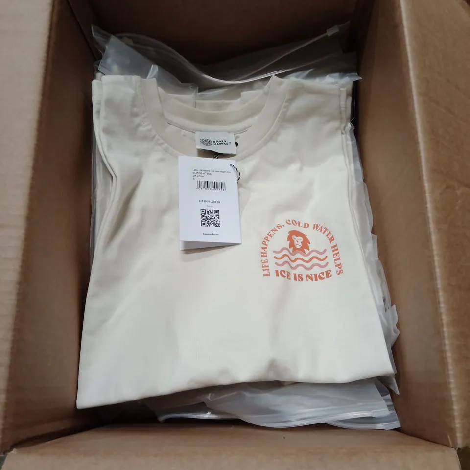 BOX OF APPROXIMATELY 14 X BRAND NEW BRASS MONKEY LADIES T-SHIRT - OFF WHITE // SIZE: S