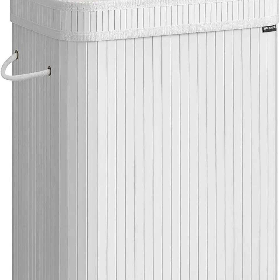 BOXED SONGMICS LAUNDRY HAMPER WITH LID, BAMBOO LAUNDRY BASKET, REMOVABLE MACHINE WASHABLE HAMPER BASKET, WITH HANDLES, 72 L