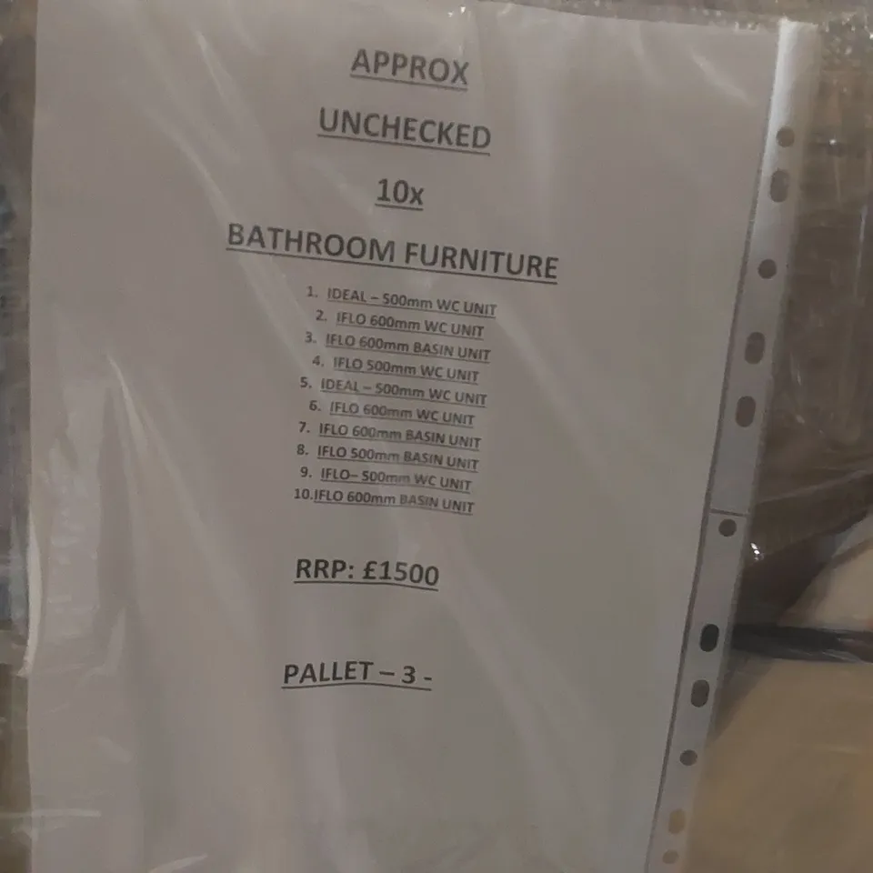 PALLET CONTAINING APPROXIMATELY 10x BATHROOM FURNITURE UNITS