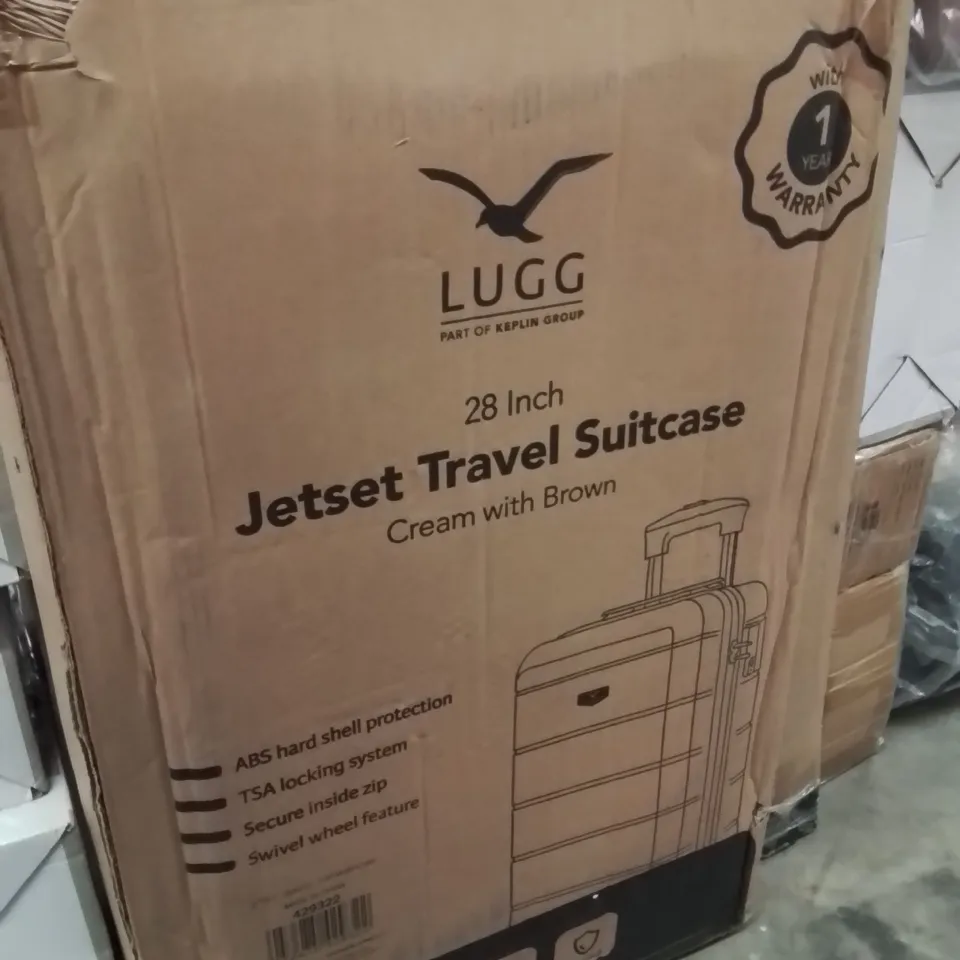 BOXED LUGG 28INCH JETSET TRAVEL SUITCASE CREAM WITH BROWN 